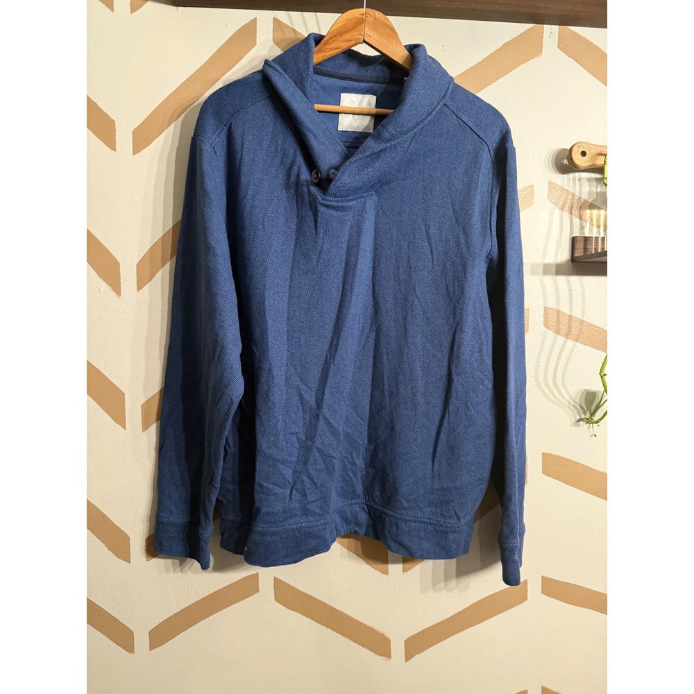 Tommy Bahama Pullover Sweater Mens Large Blue Herringbone Shawl Collar ST227317